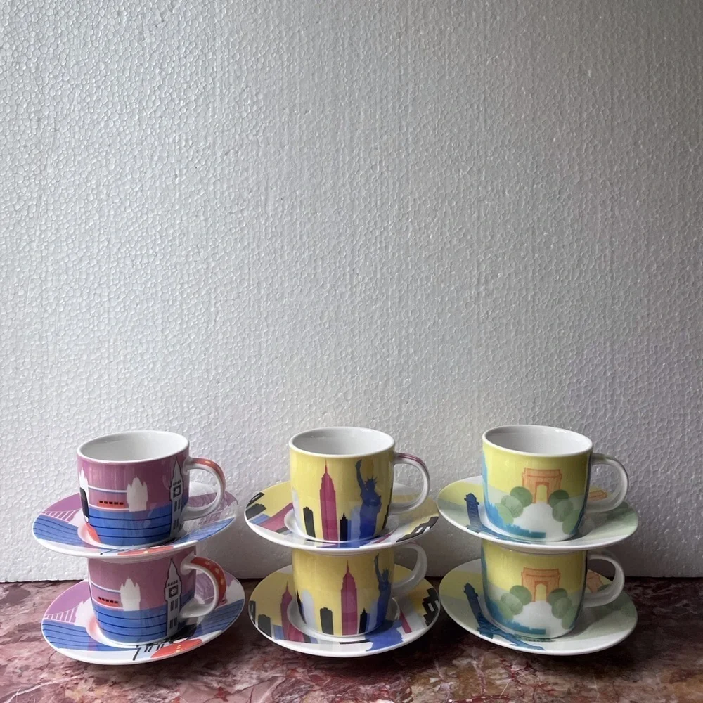 Studio Nova Around the World Cups with Saucers Set of 6 Espresso Coffee 4 oz
